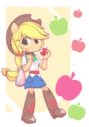 Size: 480x690 | Tagged: safe, artist:steve, applejack, equestria girls, g4, apple, eating, female, food, ponied up, solo