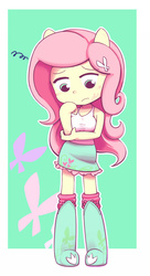 Size: 600x1100 | Tagged: safe, artist:steve, fluttershy, equestria girls, g4, boots, clothes, female, pixiv, ponied up, skirt, socks, solo, tank top