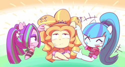 Size: 1400x750 | Tagged: safe, artist:steve, adagio dazzle, aria blaze, sonata dusk, equestria girls, g4, my little pony equestria girls: rainbow rocks, chibi, pixiv, pony ears, the dazzlings