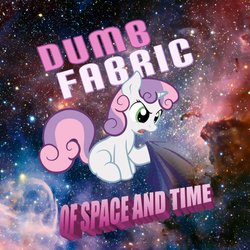 Size: 900x900 | Tagged: safe, artist:ajin, edit, sweetie belle, pony, unicorn, g4, dumb fabric, female, filly, open mouth, solo, space, spacetime