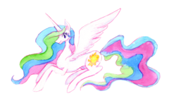 Size: 864x504 | Tagged: safe, artist:enuwey, princess celestia, pony, g4, female, mare, prone, simple background, solo, spread wings, transparent background