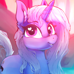 Size: 1032x1032 | Tagged: safe, artist:lunarmarshmallow, trixie, pony, unicorn, g4, ear fluff, female, heart eyes, looking at you, mare, smiling, solo, water, wingding eyes