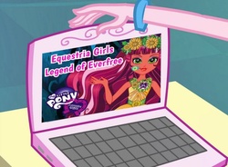 Size: 604x444 | Tagged: safe, pinkie pie, equestria girls, g4, my little pony equestria girls: legend of everfree, bracelet, computer, jewelry, laptop computer, pinkie pie laptop