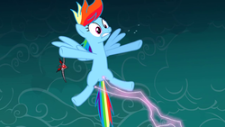 Size: 1280x720 | Tagged: safe, screencap, rainbow dash, g4, magic duel, alicorn amulet, discussion in the comments, female, out of context, solo, tickling