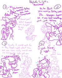 Size: 1280x1611 | Tagged: safe, artist:adorkabletwilightandfriends, spike, twilight sparkle, alicorn, cat, dragon, pony, comic:adorkable twilight and friends, g4, adorkable twilight, adorkable twilight & friends, comic, drunk, drunk twilight, female, lineart, mare, sketch, slice of life, twilight cat, twilight sparkle (alicorn)