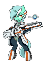 Size: 1000x1500 | Tagged: safe, artist:rice, lyra heartstrings, pony, g4, armor, bipedal, female, gun, sanctum 2, solo, syke autumn, video game, weapon