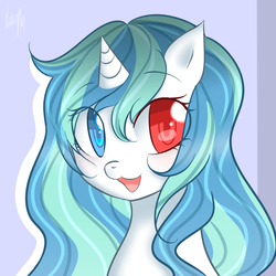 Size: 1000x1000 | Tagged: safe, artist:liny-an, oc, oc only, oc:flora prima, pony, unicorn, :3, bust, cute, france, french, frenchy-ponies, happy, heterochromia, mascot, portrait, smiling, solo