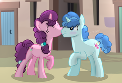 Size: 3036x2050 | Tagged: safe, artist:shutterflyeqd, party favor, sugar belle, blushing, female, kissing, male, partybelle, shipping, straight, wavy mouth
