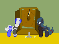 Size: 2104x1560 | Tagged: safe, artist:minty candy, oc, oc only, oc:night strike, oc:static charge, earth pony, pegasus, pony, fallout equestria, fallout equestria: empty quiver, bear trap, clothes, jacket, story, trap (device), tunnel