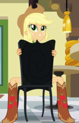 Size: 420x650 | Tagged: safe, screencap, applejack, equestria girls, g4, cropped, female, out of context, solo, spread legs, spreading