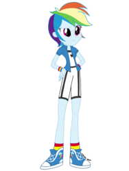 Size: 1536x2048 | Tagged: safe, artist:psshdjndofnsjdkan, rainbow dash, equestria girls, g4, alternate clothes, alternate hairstyle, clothes, female, hand on hip, short hair, short hair rainbow dash, shorts, simple background, solo, transparent background, vector