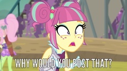 Size: 1280x720 | Tagged: safe, screencap, fluttershy, sour sweet, equestria girls, g4, my little pony equestria girls: friendship games, female, meme, why would you post that
