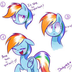Size: 2000x2000 | Tagged: safe, artist:darkynez, rainbow dash, pegasus, pony, g4, blushing, cute, dashabetes, dialogue, eyes closed, female, high res, mare, open mouth, simple background, solo, white background