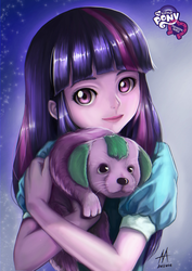 Size: 724x1024 | Tagged: safe, artist:amihamka, artist:mentalmongloid, edit, spike, twilight sparkle, dog, equestria girls, g4, cute, looking at you, spike the dog