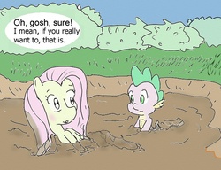 Size: 689x530 | Tagged: safe, artist:php162, fluttershy, spike, g4, duo, mud, speech bubble