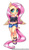 Size: 500x859 | Tagged: safe, artist:racoonsan, fluttershy, anthro, unguligrade anthro, g4, belly button, breasts, busty fluttershy, chibi, clothes, female, midriff, patreon, shoes, short shirt, shorts, simple background, solo, white background