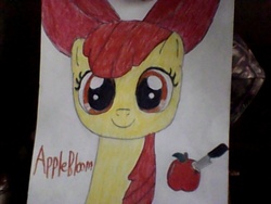 Size: 640x480 | Tagged: safe, artist:lubbydraw1234, apple bloom, g4, apple, female, food, knife, solo, traditional art