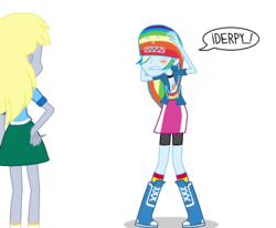 Size: 898x740 | Tagged: safe, artist:toonalexsora007, derpy hooves, rainbow dash, human, equestria girls, g4, abuse, angry face, atomic wedgie, backwards hand, blushing, boots, clothes, dashabuse, dialogue, duo, embarrassed, female, frilly underwear, humiliation, jacket, male, marker, panties, rainbow underwear, reference, revenge, shadow, shirt, shorts, simple background, skirt, socks, striped underwear, the simpsons, transparent background, underwear, wedgie