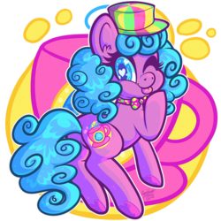 Size: 1000x1000 | Tagged: safe, artist:dolcisprinkles, march mischief, earth pony, pony, g3, bowtie, butt, female, g3betes, hat, heart eyes, looking at you, march miscute, one eye closed, plot, simple background, smiling, solo, tongue out, transparent background, underhoof, wingding eyes, wink