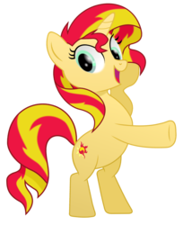 Size: 3406x4169 | Tagged: safe, artist:kehrminator, sunset shimmer, pony, unicorn, g4, backwards cutie mark, bipedal, cute, female, high res, hilarious in hindsight, looking at you, simple background, solo, transparent background, vector