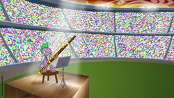 Size: 1920x1080 | Tagged: safe, artist:texasuberalles, spike, dragon, g4, bassoon, desperation, male, music stand, musical instrument, solo, spotlight, stadium, stage, sweat