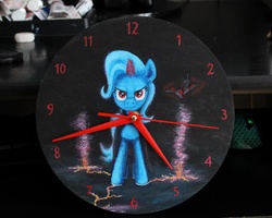 Size: 1280x1023 | Tagged: safe, artist:horseez, trixie, pony, unicorn, g4, acrylic painting, alicorn amulet, clock, female, mare, painting, solo, traditional art