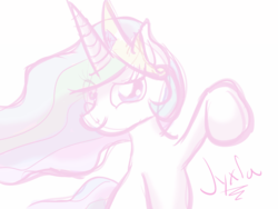 Size: 800x600 | Tagged: safe, artist:jyxia, princess celestia, g4, female, mare, raised hoof, signature, solo