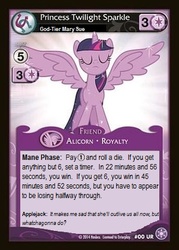 Size: 300x419 | Tagged: safe, twilight sparkle, alicorn, pony, g4, alicorn drama, april 1, card, death, drama, female, mare, mary sue, overpowered, overpowered card, twilight sparkle (alicorn)