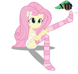 Size: 917x872 | Tagged: safe, artist:mlpcutepic, edit, fluttershy, equestria girls, g4, breasts, clothes, diaper, diaper edit, female, non-baby in diaper, socks, solo, stockings, striped socks