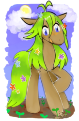 Size: 476x732 | Tagged: safe, artist:perfectaquarium, oc, oc only, oc:taproot, earth pony, pony, blue eyes, flower, flower in hair, long mane