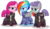 Size: 5245x3039 | Tagged: safe, artist:vector-brony, maud pie, pinkie pie, rainbow dash, earth pony, pegasus, pony, g4, the cutie re-mark, alternate timeline, amputee, apinkalypse pie, apocalypse dash, apocalypse maud, augmented, clothes, crystal war timeline, eye scar, female, high res, mare, military, pinkamena diane pie, prosthetic limb, prosthetic wing, prosthetics, scar, simple background, torn ear, transparent background, trio, vector