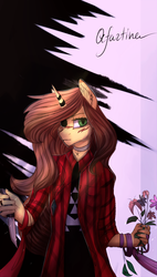 Size: 780x1370 | Tagged: safe, artist:orfartina, oc, oc only, unicorn, anthro, flower, knife, solo