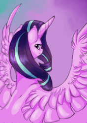 Size: 2477x3504 | Tagged: safe, artist:artemideus, starlight glimmer, alicorn, pony, g4, alicornified, female, high res, looking at you, race swap, solo, spread wings, starlicorn