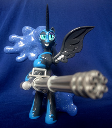 Size: 3936x4500 | Tagged: safe, artist:nightghost-creations, nightmare moon, pony, g4, absurd resolution, bipedal, craft, grin, irl, minigun, photo, sculpture, serious luna, solo, spread wings