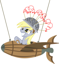 Size: 1332x1447 | Tagged: safe, artist:kehrminator, derpy hooves, pegasus, pony, g4, slice of life (episode), colander, cute, derpabetes, derpy being derpy, female, flying machine, mare, muffin 1, simple background, solo, transparent background, vector