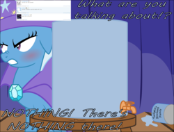 Size: 7886x6000 | Tagged: safe, artist:eagle1division, trixie, pony, unicorn, g4, absurd resolution, angry, barrel, blushing, curtains, dialogue, embarrassed, female, mare, meta, nose wrinkle, paint, shrunken pupils, solo, stage, vector