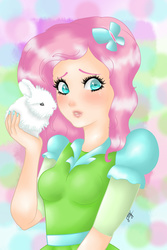 Size: 675x1012 | Tagged: safe, artist:nevera573, fluttershy, human, rabbit, g4, female, humanized, solo