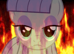 Size: 463x343 | Tagged: safe, artist:dashiesparkle, maud pie, g4, the gift of the maud pie, animated, female, fire, gritted teeth, looking at you, solo, stare, the fire in her eyes, tranquil fury