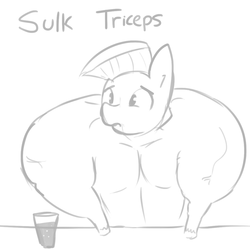 Size: 1080x1080 | Tagged: safe, artist:tjpones, bulk biceps, pony, g4, on your marks, grayscale, male, monochrome, pun, simple background, solo, sulking, white background