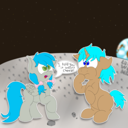 Size: 2500x2500 | Tagged: safe, artist:laptopbrony, oc, oc only, oc:cecil, oc:darcy sinclair, high res, moon, space