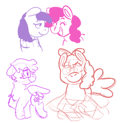 Size: 1113x1133 | Tagged: safe, artist:discorcl, apple bloom, maud pie, pinkie pie, oc, oc:dreamy wish, g4, simple background, sketch, sketch dump, tap dancing, white background