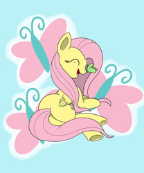 Size: 2500x3000 | Tagged: safe, artist:theartistsora, fluttershy, butterfly, g4, butt, eyes closed, female, happy, high res, insect on nose, open mouth, plot, solo