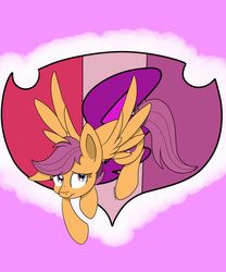Size: 2500x3000 | Tagged: safe, artist:theartistsora, scootaloo, pegasus, pony, g4, cute, cutie mark, female, filly, flying, high res, looking at you, solo, the cmc's cutie marks