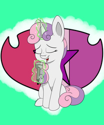 Size: 2500x3000 | Tagged: safe, artist:theartistsora, sweetie belle, pony, unicorn, g4, cute, cutie mark, female, filly, high res, magic, microphone, singing, sitting, solo, telekinesis, the cmc's cutie marks