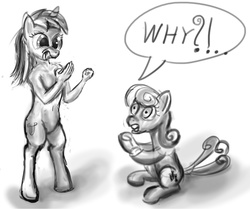 Size: 1066x891 | Tagged: safe, bon bon, lyra heartstrings, sweetie drops, earth pony, anthro, g4, bon bon is not amused, monochrome, sketch, why