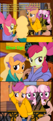 Size: 894x2040 | Tagged: safe, edit, edited screencap, screencap, apple bloom, cheerilee, scootaloo, tender taps, earth pony, pony, g4, on your marks, colt, female, jay sherman, jeremy hawke, lesbian, male, olivia hawke, screencap comic, ship:scootabloom, ship:tenderbloom, shipping, the critic