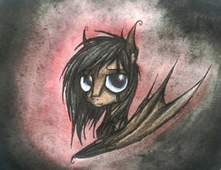 Size: 1973x1514 | Tagged: safe, artist:xxpinkamena-piexx, oc, oc only, oc:fang trap, bat pony, pony, bored, traditional art