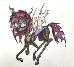 Size: 1018x915 | Tagged: safe, artist:xxpinkamena-piexx, oc, oc only, oc:hybris, changeling, solo, traditional art