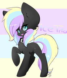 Size: 2513x2903 | Tagged: safe, artist:teranen, oc, oc only, oc:ice trio, pony, big ears, choker, collar, colored, colored pupils, faic, high res, simple background, solo, woll smoth