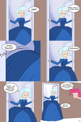 Size: 2700x4050 | Tagged: safe, artist:egstudios93, pinkie pie, trixie, human, g4, clothes, comic, didn't think this through, dress, gown, humanized, impossibly large dress, stuck, the great and elegant trixie